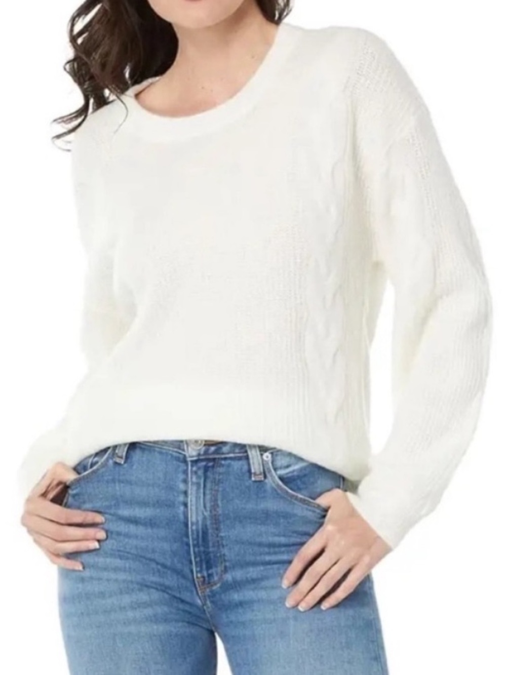 Splendid Large Sweater Natalia Sweater with Cable Stitch Detail in Ivory NWT